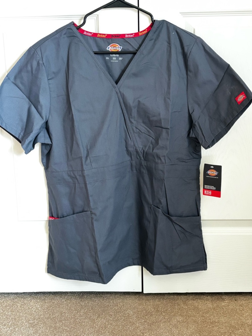 Dickies Gray Scrub Top with Red Trim